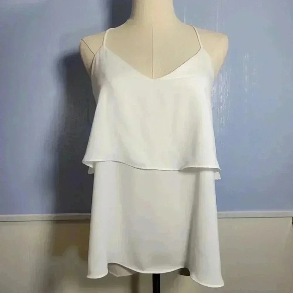 Naked Zebra Small Bright White Strappy Spaghetti Criss Cross Ruffle Layered Tank - Picture 1 of 10